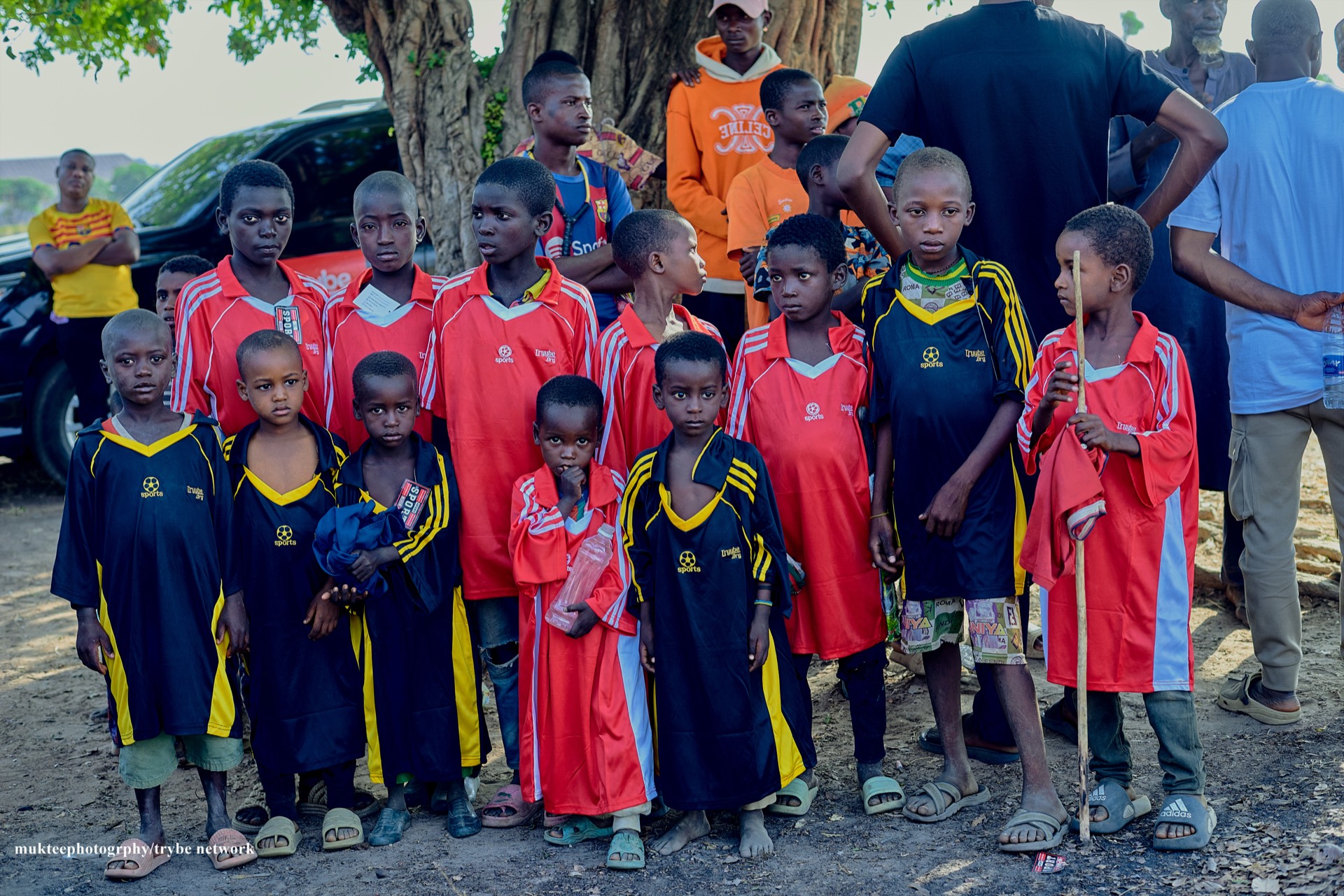 Children wearing Tryybe branded clothes given out during the relief program